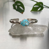 Heavyweight Stamped Turquoise Cuff- Size M/L- Natural Number 8 Turquoise and Chunky Sterling Silver Bracelet