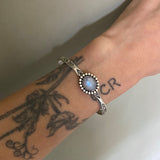 Stamped Stacker Cuff- Size S/M- Sterling Silver and Rainbow Moonstone