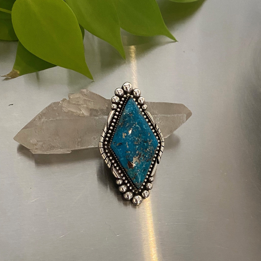 Morenci Turquoise & Sterling Silver Ring Size 8.5