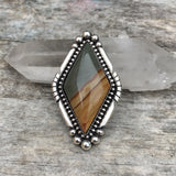 Large Diamond-Shaped Cripple Creek Jasper Ring or Pendant- Sterling Silver and Picture Jasper- Finished to Size