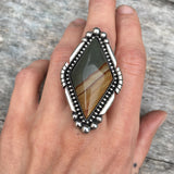 Large Diamond-Shaped Cripple Creek Jasper Ring or Pendant- Sterling Silver and Picture Jasper- Finished to Size