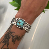 The Dreamweaver Cuff- Size S/M- Royston Turquoise and Stamped Sterling Silver Bracelet
