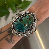 The Electra Cuff- Size L/XL- Bamboo Mountain Turquoise and Sterling Silver Bracelet