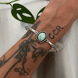Stamped Turquoise Stacker Cuff- Size L/XL- Sterling Silver and Carico Lake Turquoise Bracelet