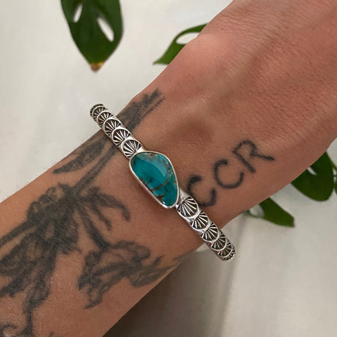 Chunky Stamped Turquoise Cuff- Size M/L- Royston Turquoise and Chunky Sterling Silver Bracelet