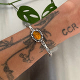 Stamped Amber Stacker Cuff- Size M/L- Sterling Silver and Mayan Amber Bracelet