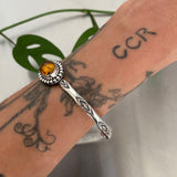 Stamped Amber Stacker Cuff- Size M/L- Sterling Silver and Mayan Amber Bracelet