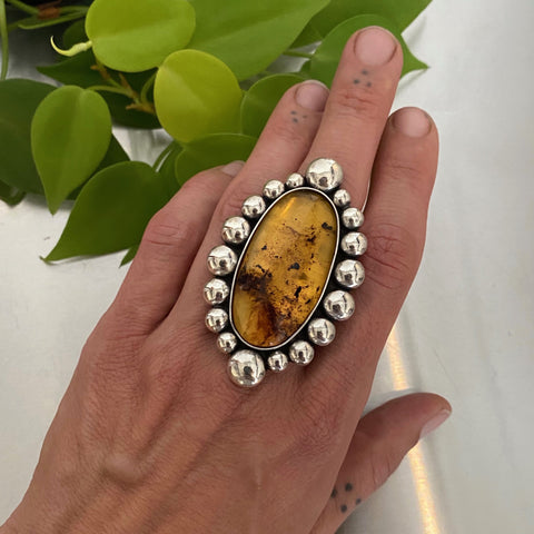 The Helios Ring or Pendant- Mayan Amber and Sterling Silver - Finished to Size or as a Pendant