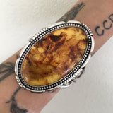 Huge Amber Cuff Bracelet- Sterling Silver and Mayan Amber