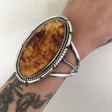 Huge Amber Cuff Bracelet- Sterling Silver and Mayan Amber