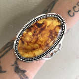Huge Amber Cuff Bracelet- Sterling Silver and Mayan Amber
