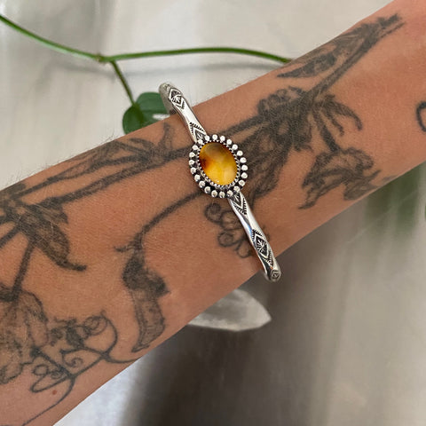 Stamped Amber Stacker Cuff- Size L/XL- Sterling Silver and Mayan Amber Bracelet