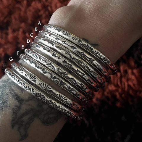 Individual Stamped Sterling Stacker Cuffs- Silver Stacking Cuff Bracelets- Hand Stamped