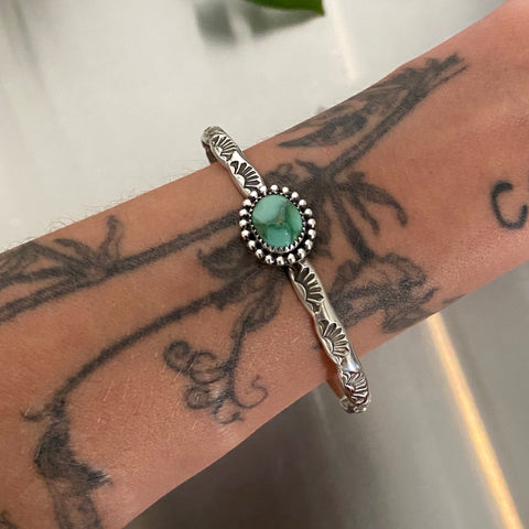 Stamped Turquoise Stacker Cuff- Size M/L- Emerald Valley Turquoise and Sterling Silver Bracelet