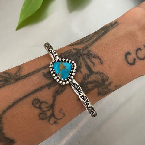 Stamped Stacker Cuff- Size M/L- Hachita Turquoise and Sterling Silver Bracelet