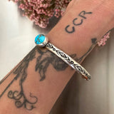 Chunky Stamped Stacker Cuff- Size M/L- Lone Mountain Turquoise and Sterling Silver Bracelet