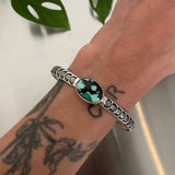 Heavyweight Stamped Variscite Cuff- Size M/L- New Lander Variscite and Chunky Sterling Silver Bracelet