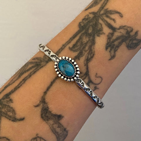 Stamped Turquoise Stacker Cuff- Sterling Silver and Nacozari Turquoise Bracelet- Size M/L