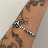 Stamped Variscite Stacker Cuff- Sterling Silver and Posiedon Variscite Bracelet- Size M/L