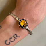 Stamped Amber Stacker Cuff- Mayan Amber and Sterling Silver Bracelet- Size M/L