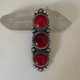 Huge Ornate 3-Stone Rosarita Ring- Sterling Silver and Red Rosarita- Finished to Size or as a Pendant