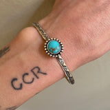 Stamped Turquoise Stacker Cuff- Royston Turquoise and Sterling Silver Bracelet- Size M/L