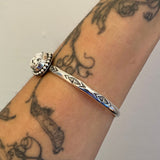 Stamped Stacker Cuff- Sterling Silver and White Buffalo Bracelet- Size M/L