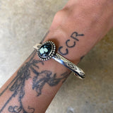 Stamped Wide Stacker Cuff- Sterling Silver and Poseidon Variscite Bracelet- Size M/L