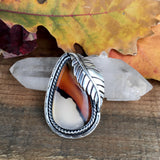 Large Montana Agate and Sterling Silver Ring or Pendant- Hand Stamped Leaf Accent- Finished to Size