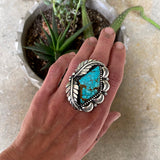 Large Leafy Turquoise Ring or Pendant- Sterling Silver and Number 8 Turquoise- Finished to Size