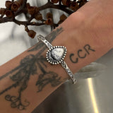 Stamped Stacker Cuff- Size M/L- Dendritic Opal and Sterling Silver Bracelet