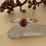 Stamped Rosarita Stacker Cuff- Sterling Silver and Red Rosarita Bracelet- Size M/L