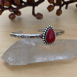 Stamped Rosarita Stacker Cuff- Sterling Silver and Red Rosarita Bracelet- Size M/L