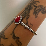 Stamped Rosarita Stacker Cuff- Sterling Silver and Red Rosarita Bracelet- Size M/L