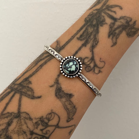 Stamped Variscite Stacker Cuff- Sterling Silver and Posiedon Variscite Bracelet- Size M/L