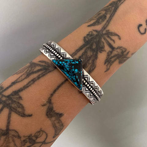 The Zig Zag Cuff- Size M/L-  Cloud Mountain Turquoise and Stamped Sterling Silver Bracelet