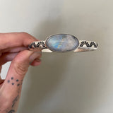 The Rainbow Stamped Stacker Cuff- Size M/L- Heavyweight Sterling Silver and Rainbow Moonstone Bracelet