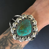 Huge Kings Manassa Turquoise Cuff Bracelet- Sterling Silver and Turquoise Crescent Moon Overlay Statement Cuff