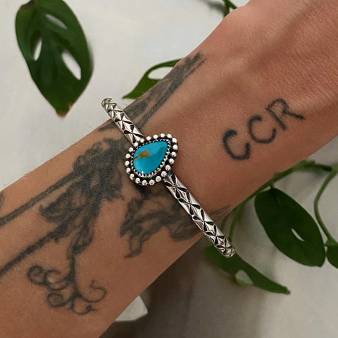 Stamped Stacker Cuff- Size M/L- Sterling Silver and Campitos Turquoise