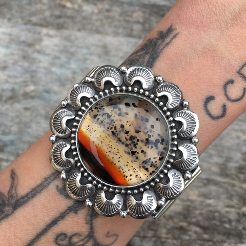 Huge Overlay Montana Agate Cuff- Sterling Silver and Montana Agate Statement Cuff