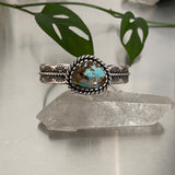 Chunky Wide Band Turquoise Cuff- Size S/M- Stamped Sterling and Royston Ribbon Turquoise