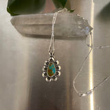 Dainty Turquoise Floral Necklace- Sterling Silver and Royston Turquoise- 18" Chain