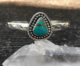 Stamped Turquoise Cuff Bracelet- Sterling Silver and Royston Turquoise Wide Stacker Cuff- Size M/L