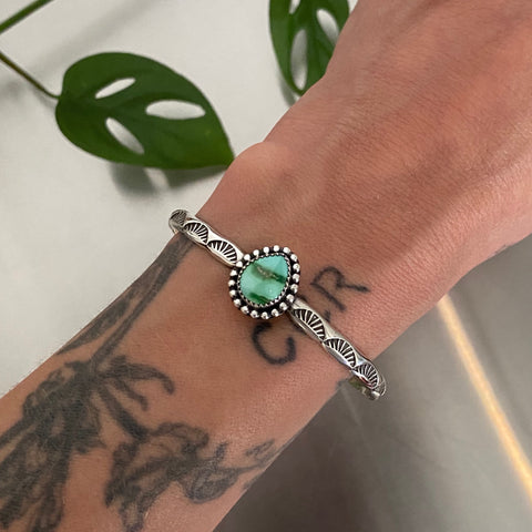 Stamped Turquoise Stacker Cuff- Size S/M- Emerald Valley Turquoise and Sterling Silver Bracelet