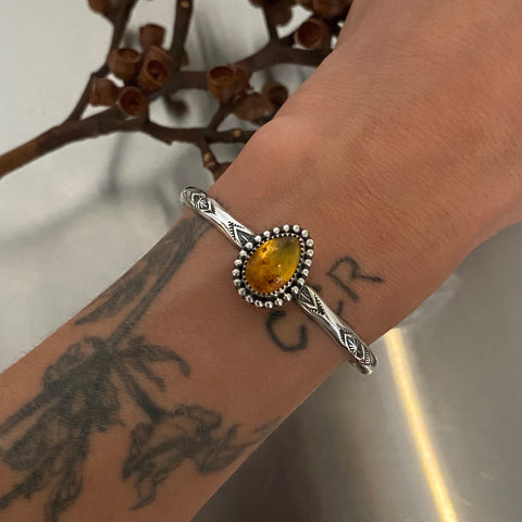 Stamped Stacker Cuff- Size S/M- Mayan Amber and Sterling Silver Bracelet