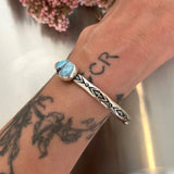 Chunky Stamped Stacker Cuff- Size S/M- Golden Hills Lavender Turquoise and Sterling Silver Bracelet