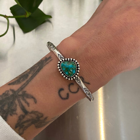 Stamped Turquoise Stacker Cuff- Size M/L- Sonoran Gold Turquoise and Sterling Silver Bracelet