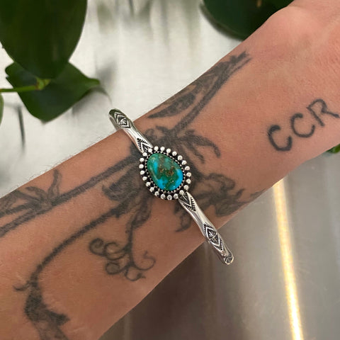 Stamped Turquoise Stacker Cuff- Size L/XL- Sonoran Gold Turquoise and Sterling Silver Bracelet