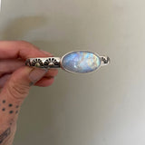 The Rainbow Stamped Stacker Cuff- Size XS/S- Heavyweight Sterling Silver and Rainbow Moonstone Bracelet