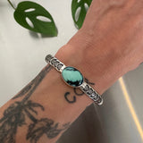 Heavyweight Stamped Variscite Cuff- Size S/M- New Lander Variscite and Chunky Sterling Silver Bracelet